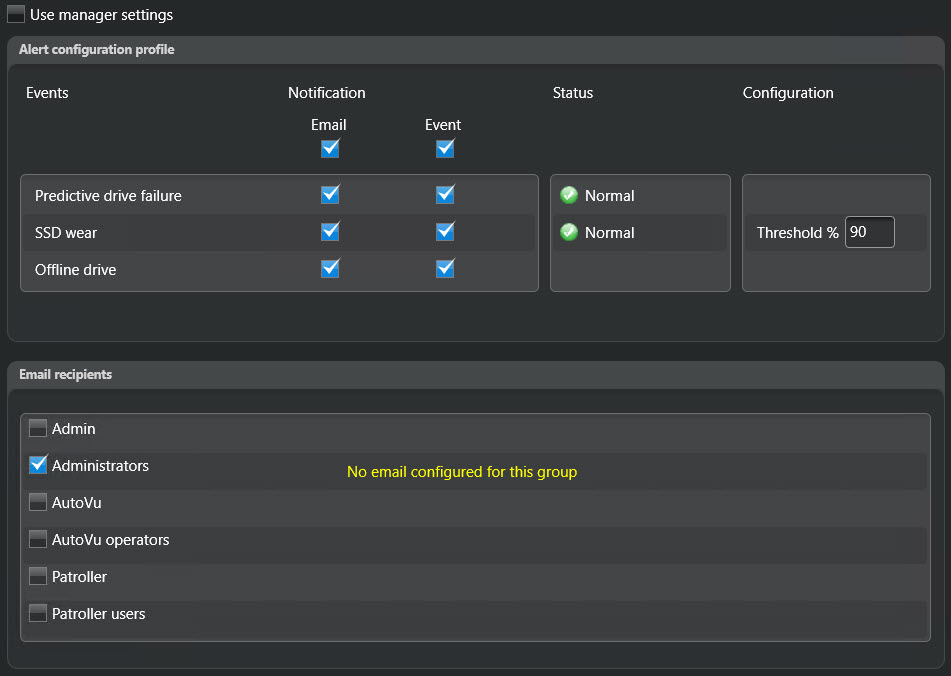 Monitor de hardware Streamvault: ajustes de configuración para los servidores que no son iDRAC.