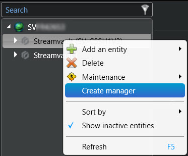 Función del plugin Streamvault: creación del Streamvault manager en un servidor Streamvault.