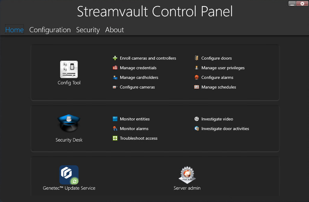 The SV Control Panel showing the homepage.