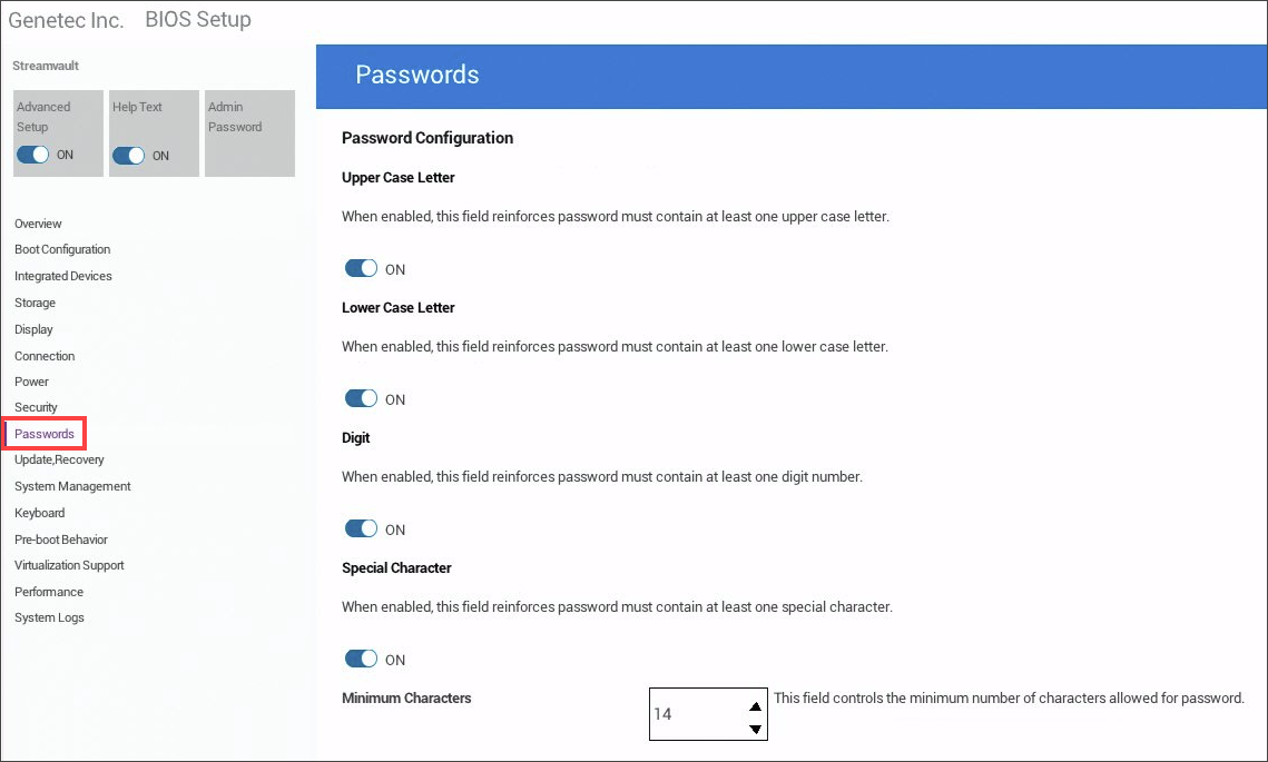 Configuration du BIOS - Section Configuration du mot de passe.