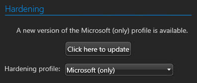 SV Control Panel - Section Renforcement affichant le bouton Cliquer ici pour mettre à jour pour mettre à jour le profil de renforcement.