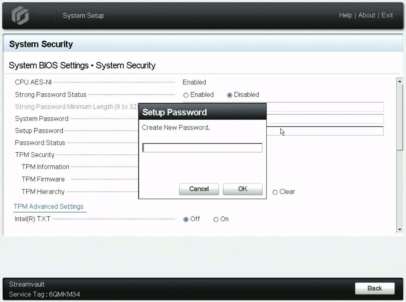 Paramètres du BIOS système pour les appareils PowerEdge - Création d'un nouveau mot de passe de configuration.