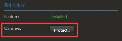 SV Control Panel - Fonctionnalité Protéger le lecteur du SE sur la page Sécurité.